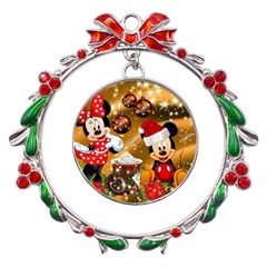 Cartoons, Disney, Merry Christmas, Minnie Metal X mas Wreath Ribbon Ornament by nateshop