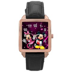 Cartoons, Disney, Mickey Mouse, Minnie Rose Gold Leather Watch  by nateshop