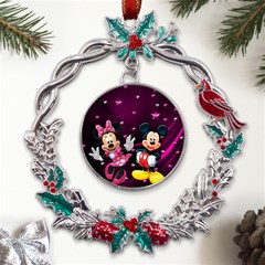 Cartoons, Disney, Mickey Mouse, Minnie Metal X mas Wreath Holly Leaf Ornament by nateshop