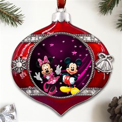 Cartoons, Disney, Mickey Mouse, Minnie Metal Snowflake And Bell Red Ornament by nateshop