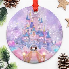 Disney Castle, Mickey And Minnie Round Ornament (two Sides) by nateshop