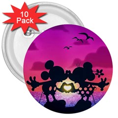 Mickey And Minnie, Mouse, Disney, Cartoon, Love 3  Buttons (10 Pack)  by nateshop