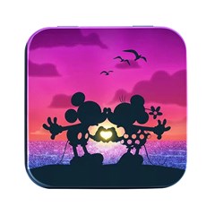 Mickey And Minnie, Mouse, Disney, Cartoon, Love Square Metal Box (black) by nateshop