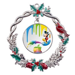 Mickey Mouse, Apple Iphone, Disney, Logo Metal X mas Wreath Holly Leaf Ornament by nateshop