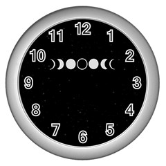 Moon Phases, Eclipse, Black Wall Clock (silver) by nateshop