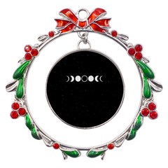 Moon Phases, Eclipse, Black Metal X mas Wreath Ribbon Ornament by nateshop