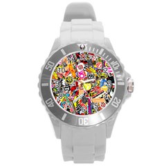 Sticker Bomb, Art, Cartoon, Dope Round Plastic Sport Watch (L)