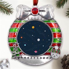 Universe Color Doodle , Art Metal X mas Ribbon With Red Crystal Round Ornament by nateshop