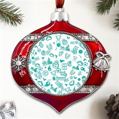 Background, Pattern, Sport Metal Snowflake And Bell Red Ornament by nateshop