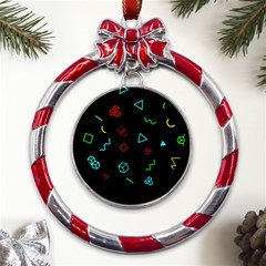 Black, Dark, Galaxy Metal Red Ribbon Round Ornament by nateshop