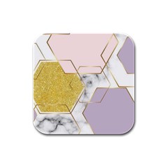 Geometric , Geometric, Gold, Marble, Pattern, Pink, Purple, Rubber Square Coaster (4 Pack) by nateshop