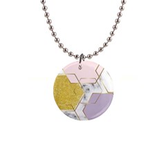 Geometric , Geometric, Gold, Marble, Pattern, Pink, Purple, 1  Button Necklace by nateshop