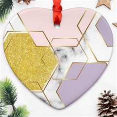 Geometric , Geometric, Gold, Marble, Pattern, Pink, Purple, Heart Ornament (two Sides) by nateshop