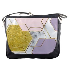 Geometric , Geometric, Gold, Marble, Pattern, Pink, Purple, Messenger Bag by nateshop