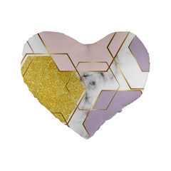 Geometric , Geometric, Gold, Marble, Pattern, Pink, Purple, Standard 16  Premium Heart Shape Cushions by nateshop