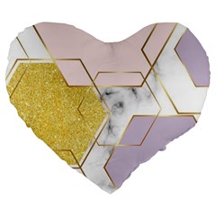 Geometric , Geometric, Gold, Marble, Pattern, Pink, Purple, Large 19  Premium Heart Shape Cushions by nateshop