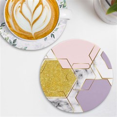 Geometric , Geometric, Gold, Marble, Pattern, Pink, Purple, Uv Print Round Tile Coaster by nateshop