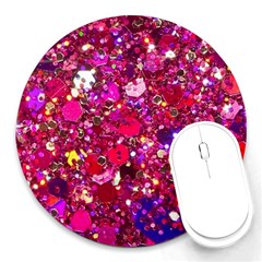 Pink Glitter, Cute, Girly, Glitter, Pink, Purple, Sparkle Round Mousepad by nateshop