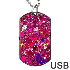 Pink Glitter, Cute, Girly, Glitter, Pink, Purple, Sparkle Dog Tag Usb Flash (one Side)