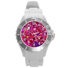 Pink Glitter, Cute, Girly, Glitter, Pink, Purple, Sparkle Round Plastic Sport Watch (l) by nateshop