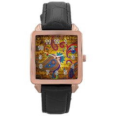 Pattern, Abstract Pattern, Colorful, Rose Gold Leather Watch  by nateshop