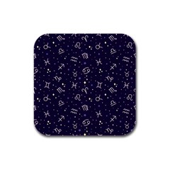 Zodiac Symbols Sign And Stars Pattern Seamless Pattern Rubber Square Coaster (4 Pack) by Cemarart