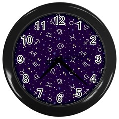 Zodiac Symbols Sign And Stars Pattern Seamless Pattern Wall Clock (black) by Cemarart