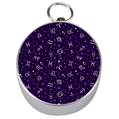 Zodiac Symbols Sign And Stars Pattern Seamless Pattern Silver Compasses by Cemarart