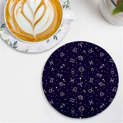 Zodiac Symbols Sign And Stars Pattern Seamless Pattern Uv Print Round Tile Coaster by Cemarart