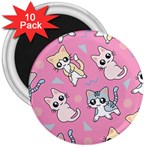 Cute Animal Little Cat Seamless Pattern 3  Magnets (10 pack)  Front