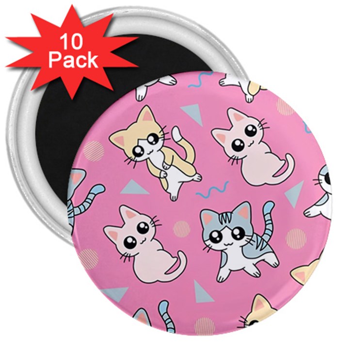 Cute Animal Little Cat Seamless Pattern 3  Magnets (10 pack) 