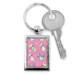 Cute Animal Little Cat Seamless Pattern Key Chain (rectangle) by Cemarart