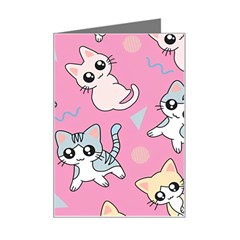 Cute Animal Little Cat Seamless Pattern Mini Greeting Card by Cemarart