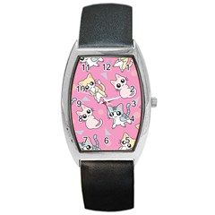 Cute Animal Little Cat Seamless Pattern Barrel Style Metal Watch by Cemarart