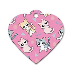 Cute Animal Little Cat Seamless Pattern Dog Tag Heart (two Sides) by Cemarart