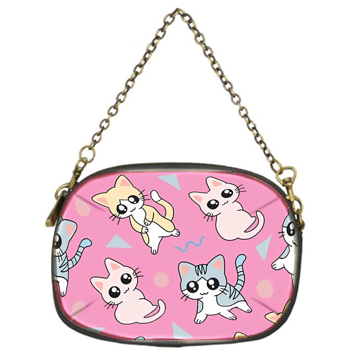 Cute Animal Little Cat Seamless Pattern Chain Purse (One Side)