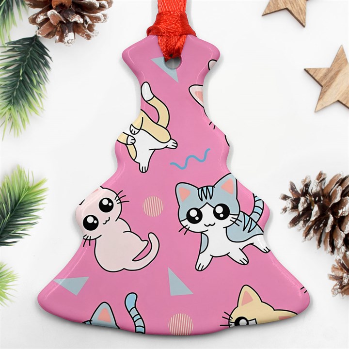 Cute Animal Little Cat Seamless Pattern Ornament (Christmas Tree) 