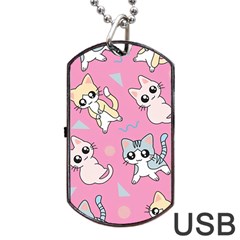 Cute Animal Little Cat Seamless Pattern Dog Tag Usb Flash (two Sides) by Cemarart