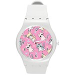 Cute Animal Little Cat Seamless Pattern Round Plastic Sport Watch (M) Front