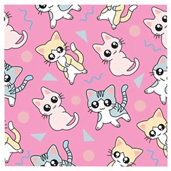 Cute Animal Little Cat Seamless Pattern Wooden Puzzle Square by Cemarart