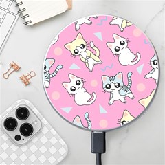 Cute Animal Little Cat Seamless Pattern Wireless Fast Charger(white) by Cemarart