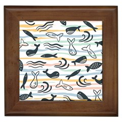 Seamless Vector Pattern With Little Cute Fish Cartoon Framed Tile by Cemarart