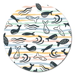 Seamless Vector Pattern With Little Cute Fish Cartoon Magnet 5  (round) by Cemarart