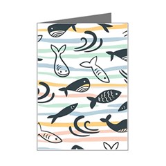 Seamless Vector Pattern With Little Cute Fish Cartoon Mini Greeting Card by Cemarart