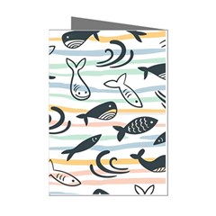 Seamless Vector Pattern With Little Cute Fish Cartoon Mini Greeting Cards (pkg Of 8) by Cemarart