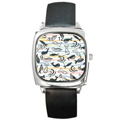 Seamless Vector Pattern With Little Cute Fish Cartoon Square Metal Watch by Cemarart