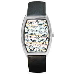 Seamless Vector Pattern With Little Cute Fish Cartoon Barrel Style Metal Watch by Cemarart