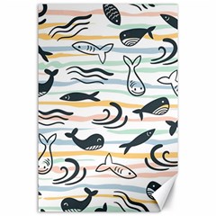 Seamless Vector Pattern With Little Cute Fish Cartoon Canvas 24  X 36  by Cemarart