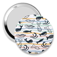 Seamless Vector Pattern With Little Cute Fish Cartoon 3  Handbag Mirrors by Cemarart