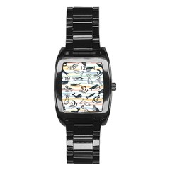 Seamless Vector Pattern With Little Cute Fish Cartoon Stainless Steel Barrel Watch by Cemarart